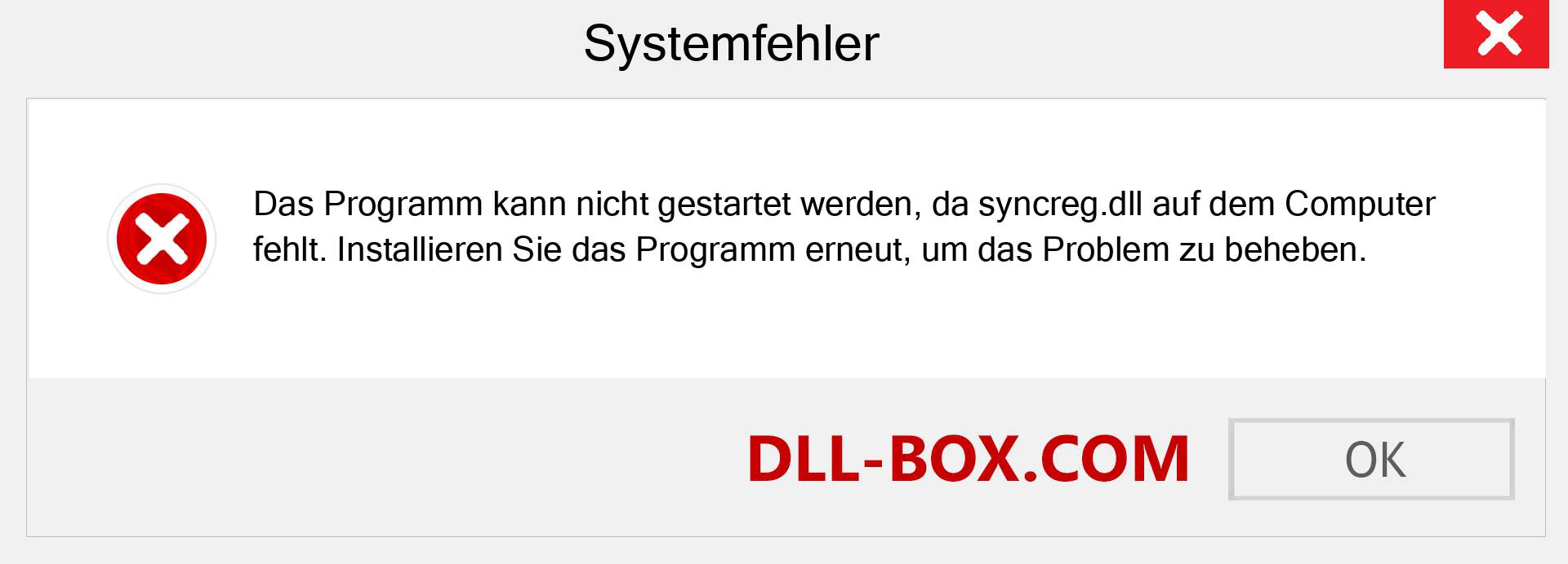 syncreg.dll-Datei fehlt?. Download für Windows 7, 8, 10 - Fix syncreg dll Missing Error unter Windows, Fotos, Bildern